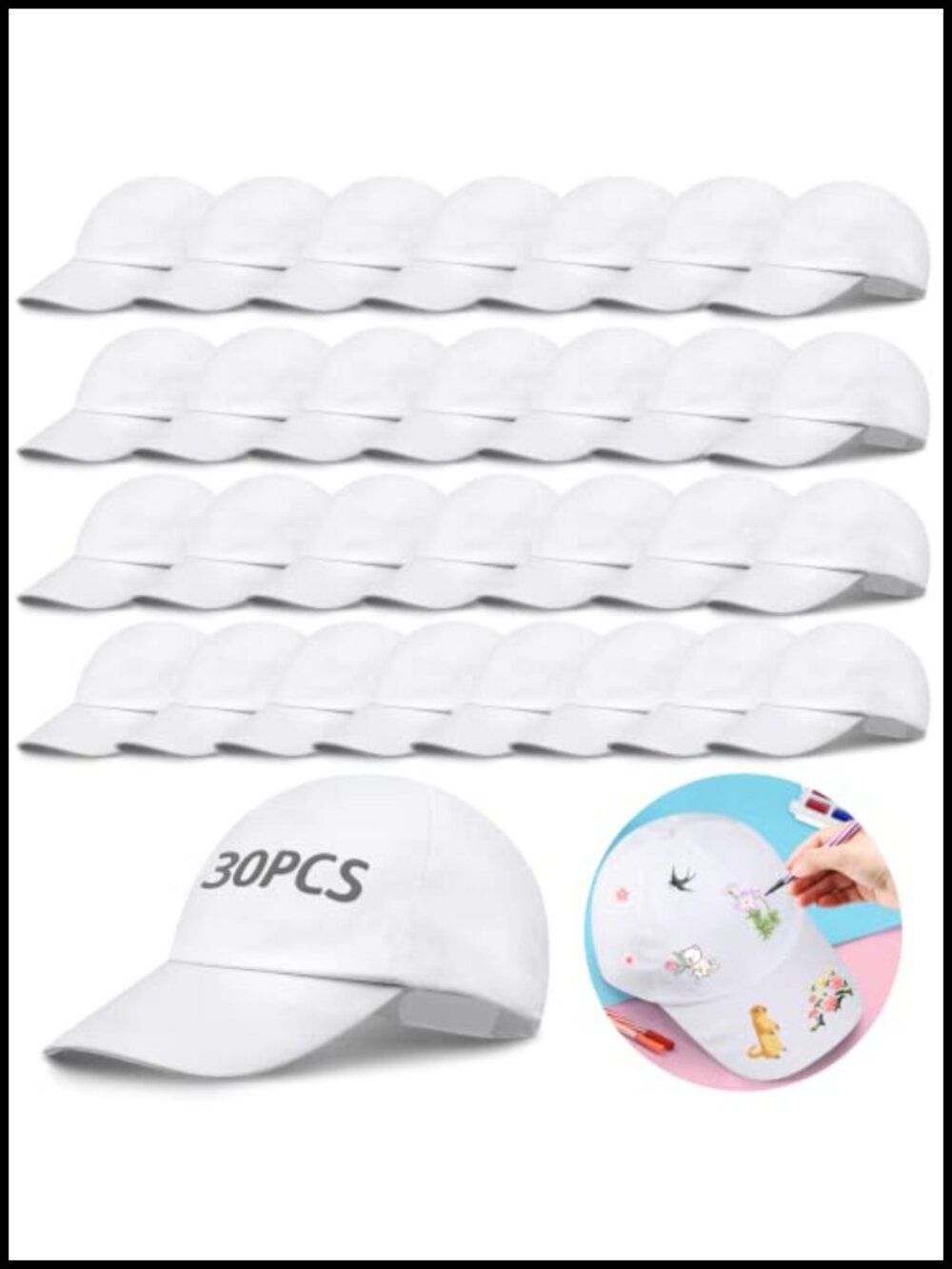 DIY Kids Baseball Caps 30 Pk Plain Polyester Sun Hat Party Favors
